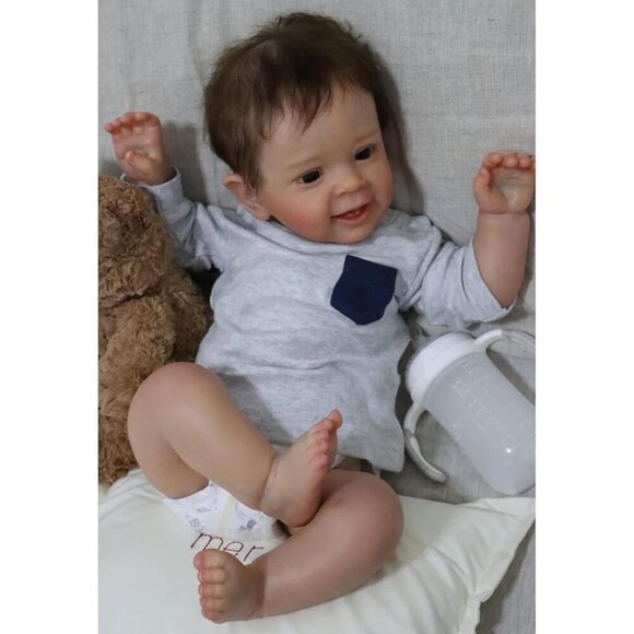 🆕 Reborn Baby Boy Grey Soft Silicone Vinyl Real Life Realistic Toddler Toys - Picture 7 of 8